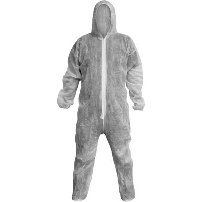 LARGE White Disposable Coverall Elasticated Hood Cuffs & Ankles