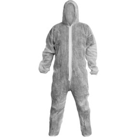 LARGE White Disposable Coverall - Elasticated Hood Cuffs & Ankles - Overalls