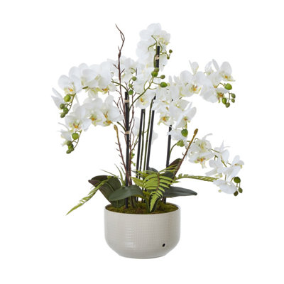White Orchid Diffuser Set with Golden Orchid Ceramic Flower
