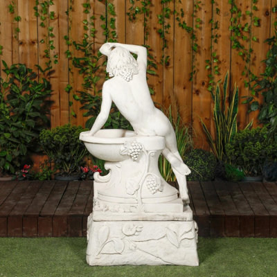Large White Stone Bathing Man Statue with Large Base