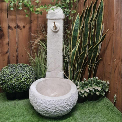 Large White Stone Fountain with carved Base