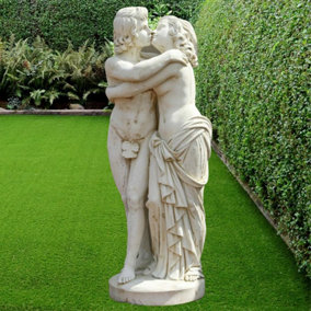 Large White Stone Kissing Lovers Statue