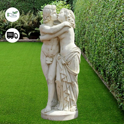 Large White Stone Kissing Lovers Statue