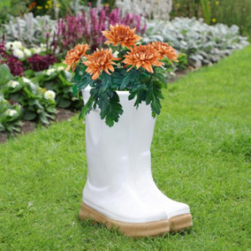 Large White Wellington Boots Planter