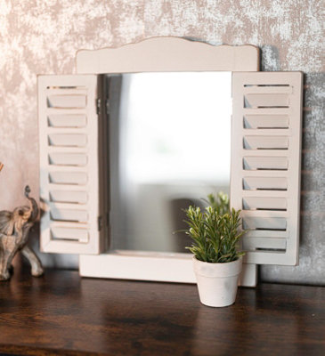 Large White Wooden Shutter Mirror