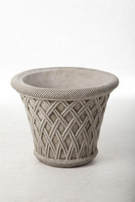 Large Wicker Pattern Stone Plant Pot