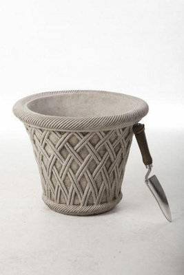 Large Wicker Pattern Stone Plant Pot