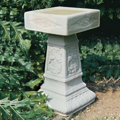 Large Wide Sandstone Birdbath with Square Bowl