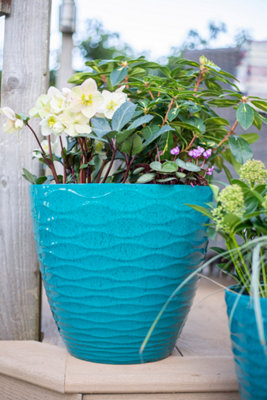 Large Windermere Plant Pot - Plastic - L38 x W38 x H33 cm - Teal