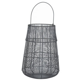 Large Wire Glowray Conical Lantern - Metal - L26 x W26 x H34 cm - Grey/Silver