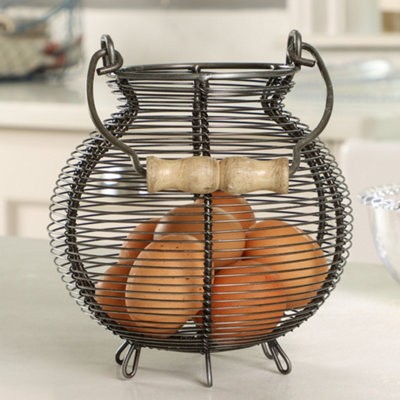 Large Wire Summer Kitchen Storage Egg Basket with Wooden Handle