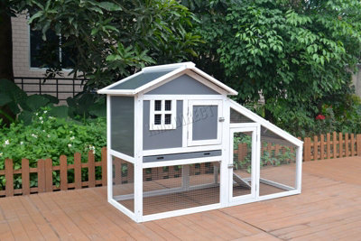 Large Wood Pet Hutch Animal Run Cage Chicken Coop Shelter House WPH01 Grey White