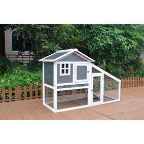 Large Wood Pet Hutch Animal Run Cage Chicken Coop Shelter House WPH01 Grey White