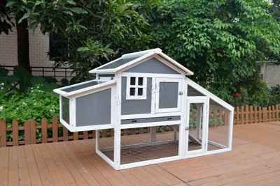 Large Wood Pet Hutch Animal Run Cage Chicken Coop Shelter House WPH02 Grey White