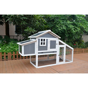 Large Wood Pet Hutch Animal Run Cage Chicken Coop Shelter House WPH02 Grey White