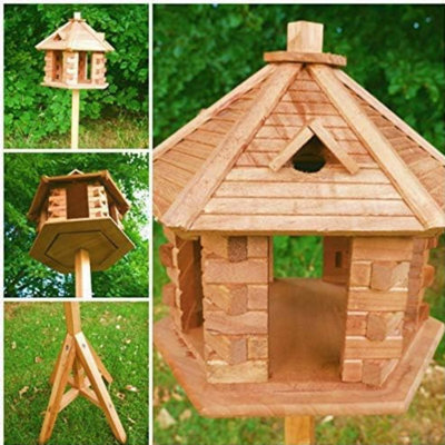 Large Wooden Bird House Feeder Gazebo Free-Standing Feeding Station Garden Decor
