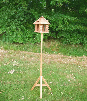 Large Wooden Bird House Feeder Gazebo Free-Standing Feeding Station Garden Decor