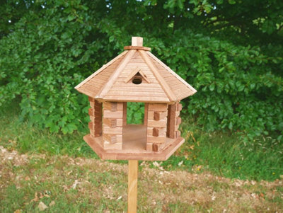 Large Wooden Bird House Feeder Gazebo Free-Standing Feeding Station Garden Decor - 3