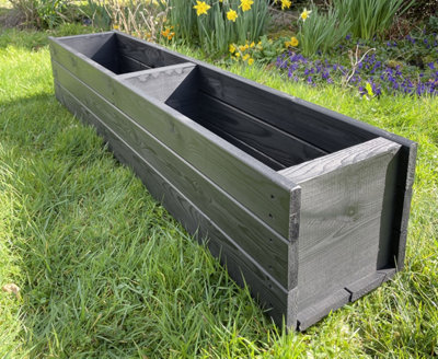 Large Wooden Black Trough Planter Garden Rectangular Window Box Fully Assembled 1100mm