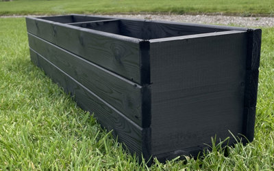 Large Wooden Black Trough Planter Garden Rectangular Window Box Fully Assembled 1100mm - 3
