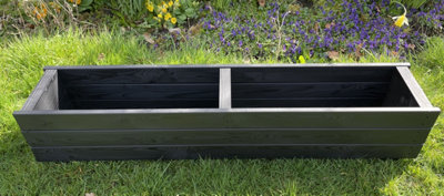 Large Wooden Black Trough Planter Garden Rectangular Window Box Fully Assembled 1100mm - 4