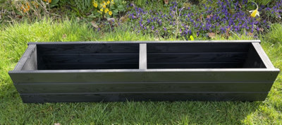 Large Wooden Black Trough Planter Garden Rectangular Window Box Fully Assembled 1100mm