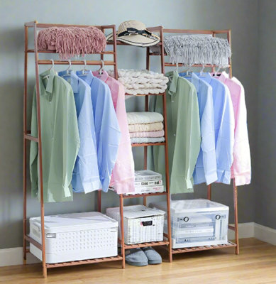 Large Wooden Clothes Rail Rack , Heavy Duty Garment Stand Corner Open ...