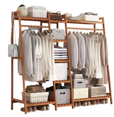 Large Wooden Clothes Rail Rack , Heavy Duty Garment Stand Corner Open ...