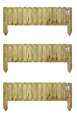 Large Wooden Garden Fixed Panels Log Roll Border Lawn Edging 300mm high ...