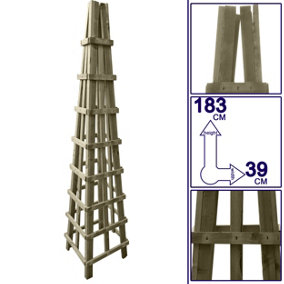 Large Wooden Garden Obelisk Pyramid Plant Support Climbing Frame Trellis (H.1828 x W.390 x L.350)