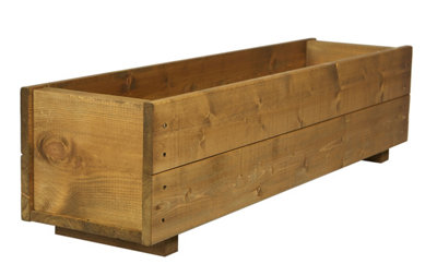 Large Wooden Garden Planter Decking Pot Tan BrownTrough 90 cm
