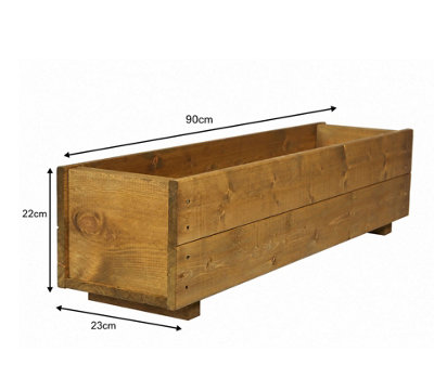 Large Wooden Garden Planter Decking Pot Tan BrownTrough 90 cm