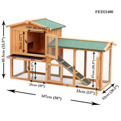 Large Wooden Hutch for Pet Rabbit Hutch Bunny Guinea Pig Ferret Run 2 Tier Wood House Cage Pen - 9