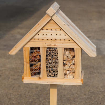 LARGE WOODEN INSECT HOTEL FREESTANDING GARDEN BUG HOUSE SHELTER NESTING BOX