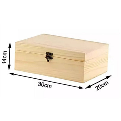 Large Wooden Natural Finish Keepsake Chest Storage Boxes With Hinged ...