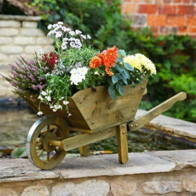 Large Wooden Wheelbarrow Flower Planter Outdoor Garden Ornament Stand Decor Cart