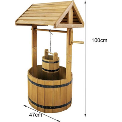 Large Wooden Wishing Well Planter Large Solid Pine Garden Plant Flower ...