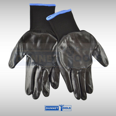 Large Work Gloves 10.5" Nitrile Black Coated Ideal For Mechanics Builder Garden - 3