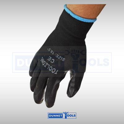 Large Work Gloves 10.5" Nitrile Black Coated Ideal For Mechanics Builder Garden - 4