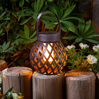 Large Woven Effect Solar Powered Hanging Lantern
