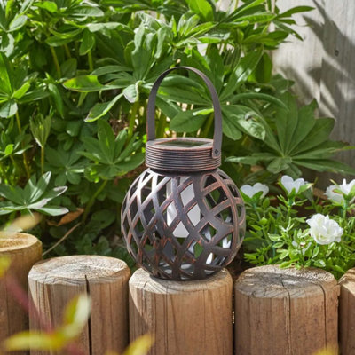 Large Woven Effect Solar Powered Hanging Lantern