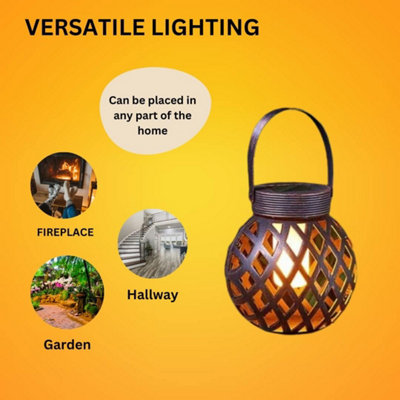 Large Woven Effect Solar Powered Hanging Lantern - 4