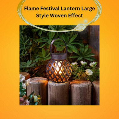 Large Woven Effect Solar Powered Hanging Lantern - 5