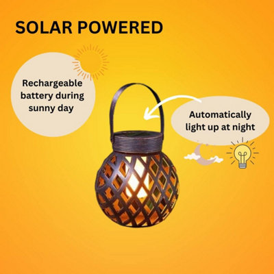 Large Woven Effect Solar Powered Hanging Lantern - 6
