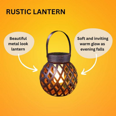 Large Woven Effect Solar Powered Hanging Lantern - 7