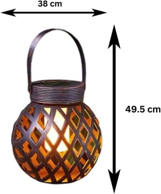 Large Woven Effect Solar Powered Hanging Lantern - 8