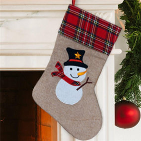 Large Xmas Stocking Printed Pattern Burlap Hessian Linen Sack Sock Hanging Bags Home Decorations-Reindeer/Snowman/Robin/Ch