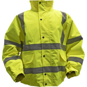 LARGE Yellow Hi-Vis Jacket with Quilted Lining - Elasticated Waist - Work Wear