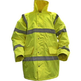 LARGE Yellow Hi-Vis Motorway Jacket with Quilted Lining - Retractable Hood