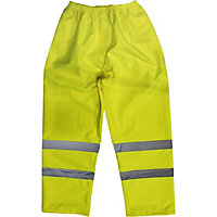 LARGE Yellow Hi-Vis Waterproof Trousers - Elasticated Waist Adjustable Ankles